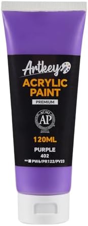 Artkey Acrylic Paint - Purple (120 ml/4.06 oz) Tubes, Rich & Vibrant Pigments, Professional Artists Acrylic Paints - Art Supplies for Canvas Wood Rock Clay Fabric Ceramics Art Crafts Painting