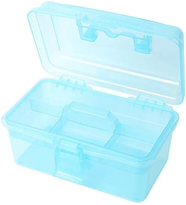 Multipurpose Plastic Art and Craft Supply Storage Container Bin Case with Removable Tray and Handle, First Aid Box Organizer, Clear&Blue