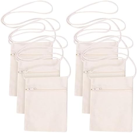 6Pcs 13x17cm Blank Canvas Crossbody Bag,Bulk Mini Zipper Shoulder Bags,Cloth Fabric Bags Painting Bags for DIY Craft