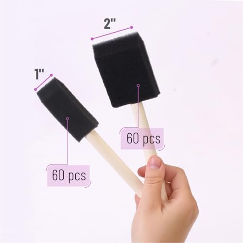Bates Foam Paint Brushes, 120 Pack, 1" & 2", Sponge Brushes for Painting, Staining, and Mod Podge - Paint Sponges