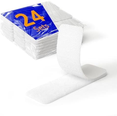 24 Sets 1 x 3 inch Adhesive Hook and Loop Fastener Strips, Heavy Duty, Strong Back Adhesive, Double-Sided Hook and Loop for School, Classroom, Office, and Home Use, White