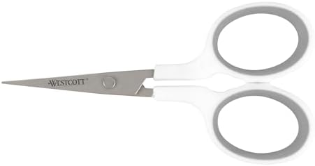 Westcott 4" Embroidery Scissors with Straight Titanium-Bonded Blades for Crafting, Sewing & More (White/Gray)