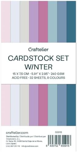 Craftelier - Winter Color Cardstock | Pack of Colored Cardstock | Colored Paper for Crafts, Scrapbooking, DIY Projects | 32 Sheets, Double-Sided, 5.91" x 2.95", 8.47oz