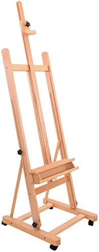 U.S. Art Supply Medium Wooden Studio H Frame Easel with Storage Tray | Also includes Wheels - Adjustable to 96" High, Holds 48" Canvas - Beechwood Artist Easel for Painting, Art Display, Portraits