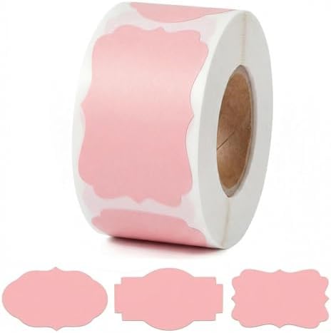 300 Pcs Pink Labels Stickers, 1.2x2 Inch, 3 Decorative Designs, Writable for Gift Wrapping, Pantry Storage, Jars & Wedding Decor