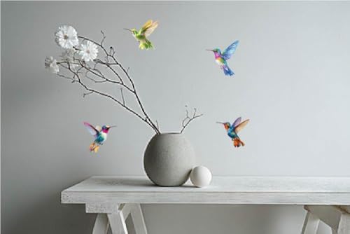 Colorful Watercolor Hummingbird Vinyl Window Stickers – 4 Pack Decorative Bird Decals for Glass, Laptop, Journal & Wall Decor – Waterproof 2" Each