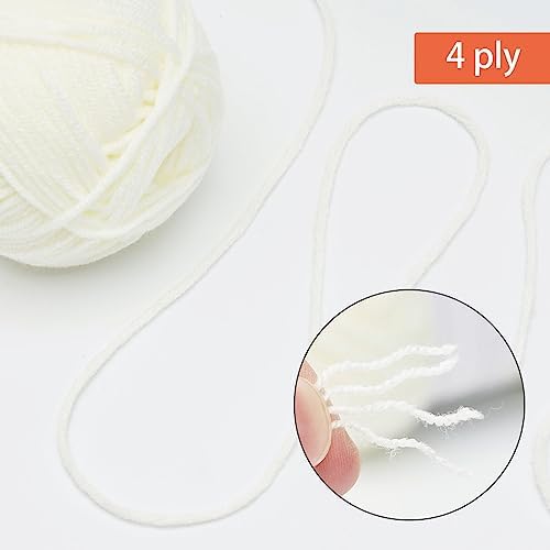 NICEEC 300g Soft Assorted Colors Yarn 100% Acrylic 870yds -White
