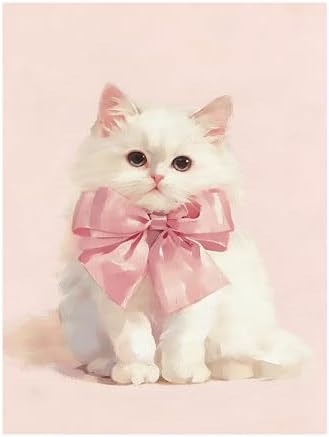 CraftBliss 5D Diamond Painting Kits for Adults, Cute White Kitty with Pink Bow, Kawaii Cat Diamond Art Kit, Pastel Gem Art for Girls Bedroom Wall Decor, Gift for Cat Lovers, 12x16 inch (30x40cm)