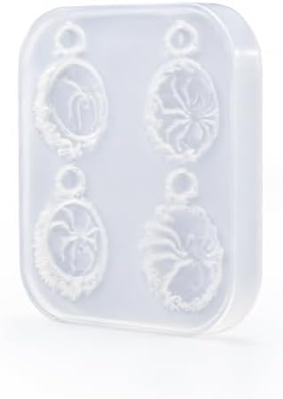 Gothic Ornate Frame Spider Silicone Resin Mold with Pre-Made Hanging Hole, 4 Cavity Spider Cameo Pendant Epoxy Mold, DIY Jewelry Charm Casting Supplies for Halloween & Christmas Crafts (ZZ01)