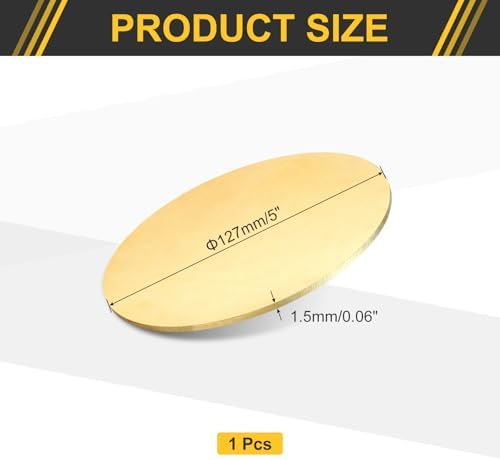 uxcell Brass Round Plate, 0.06"(1.5mm) Thick 5"(127mm) Dia H65 Brass Round Disc Blank Metal Sheet Copper Circle Disc for Metal Stamping DIY Crafts