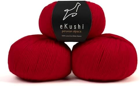 100% Baby Alpaca Yarn for Knitting & Crocheting - Set of 3 Skeins of Premium Yarn DK - Lightweight, Hypoallergenic & Thermal Peru Made - Ideal for Delicate Projects (RE020 - Red)