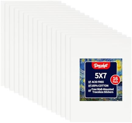 Canvas for Painting - 16 Pack 5x7 Painting Canvas Boards,Free Wall-Mounted Traceless Stickers,Durable Oil Painting Canvas,Suitable for painting supplies, acrylic, oil, watercolor, and tempera.