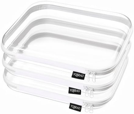 YQBRAO Clear Hard Shell Zipper Cases, 3 Large Travel Organizers, White