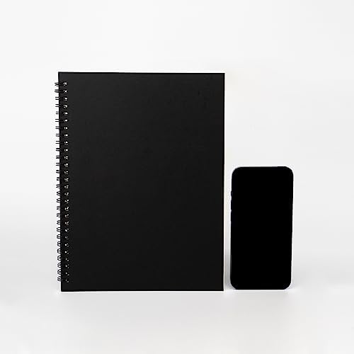 DSTELIN 10 inch x 7.5 inch, 100GSM, Blank Spiral Notebook, 1-Pack, Soft Cover, Sketch book, 100 Pages / 50 Sheets, with writing backboard, (Black)