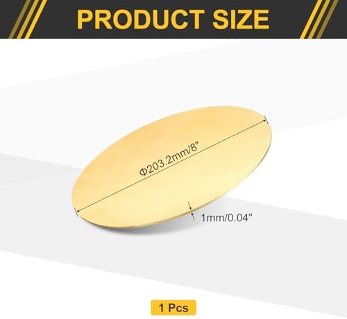 uxcell Brass Round Plate, 0.04"(1mm) Thick 8"(203mm) Dia H65 Brass Round Disc Blank Metal Sheet Copper Circle Disc for Metal Stamping DIY Crafts