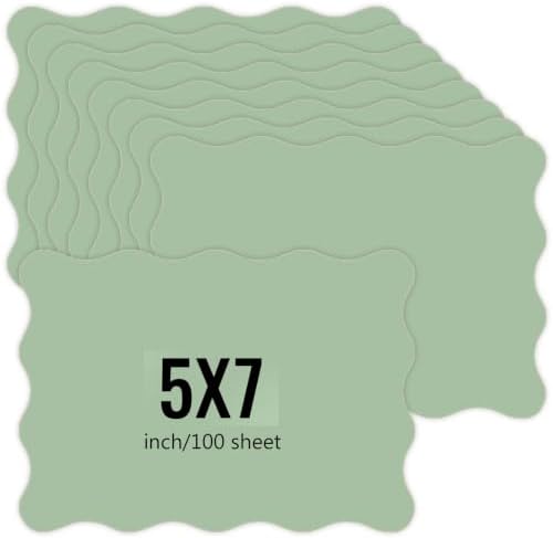 FYSUIMU 100Pcs Sage Green Scalloped Cardstocks 5" x 7" Fresh Green Rectangle Blank Cards with Wavy Edge Thick Card Stock Paper for Invitations DIY Crafts Wedding Baby Shower Supplies