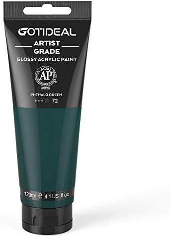 GOTIDEAL Acrylic Paint Phthalo Green Tubes(120ml, 4.1 oz) | Non Toxic, Non Fading, Rich Pigments,for Painters, Adults & Kids,Ideal for Canvas Wood Clay Fabric Ceramic Craft Supplies