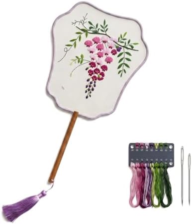 QIZUOLIFE Embroidery Fan Kit for Beginners, pre-Printed Wisteria Pattern