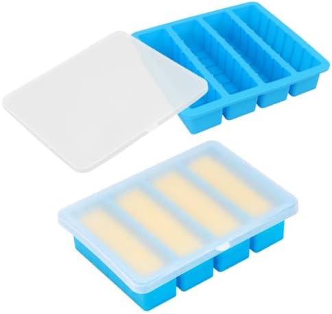 2Pcs Silicone Butter Mold with Lid, Non-Stick Silicone Butter Mold Tray with Scale Marking for Homemade Butter, Standard Size Mold for Soap Bar, Energy Bar, Cake, Chocolate (Blue)
