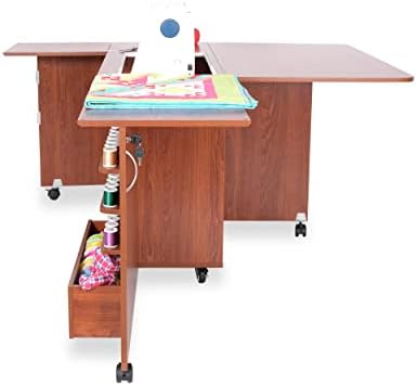 Arrow K8405 Wallaby Kangaroo Sewing, Cutting, Quilting, Crafting Cabinet and Table, Includes Storage and Airlift, Portable with Wheels, Teak Finish