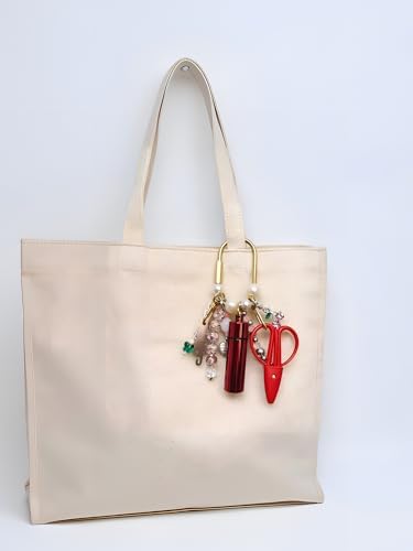 MEYAGO Needlepoint Bag Charm Tool Kit with Mini Embroidery Scissors, Needle Threader, Needle Holder Tube & Gold Keyring, Portable Embroidery Accessories for Cross Stitch Sewing DIY Crafts (Red)