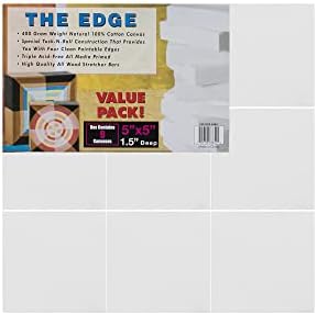 Creative Mark The Edge Deluxe Cotton 1-1/2" Deep Stretched Canvas for Painting, 5x5 Pack of 45, 14oz. Primed Weight, Universal Archival Priming, Medium Tooth, Frameless Artwork Canvas for Painters