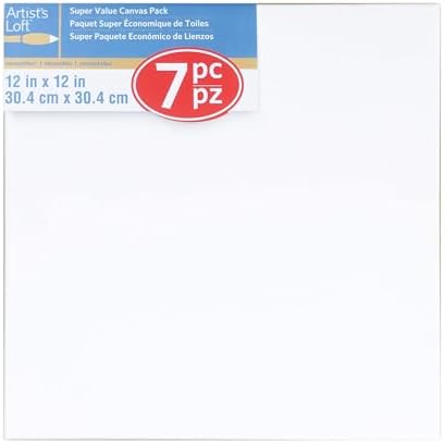 7 Count (28 Total) 12” x 12” Super Value Canvas by Artist's Loft Necessities - Acid Free Cotton Canvas for Paint, Acrylic, & Oils - Bulk 4 Pack