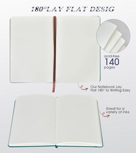 Biuwory A5 Hardcover Blank Journal Notebook, Leather Sketchbook for Drawing | 140 Unlined Pages Vintage Notebook, 5.7"×8.3" Travel Diary for Work, School, Art Journal, Daily Writing for Women & Men