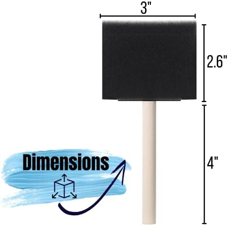 Bates 3-Inch Foam Paint Brushes, 12 Pack - Sponge Brushes for Painting, Staining, and Mod Podge
