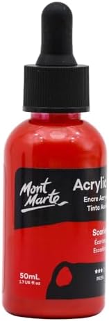 Mont Marte Acrylic Ink Premium 50ml - Scarlet, Acrylic Inks for Artists, Fluoro Colors, Ideal for Air Brush, Pouring Art, Scrapbooking, Ink Drawing, Mixed Media