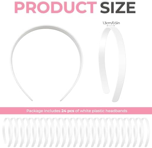 24PCS 1/2 Inch Plain White Plastic Headbands for Girls, No Teeth Smooth Hairbands, DIY Craft Hair Accessories for Daily Wear Party Decoration