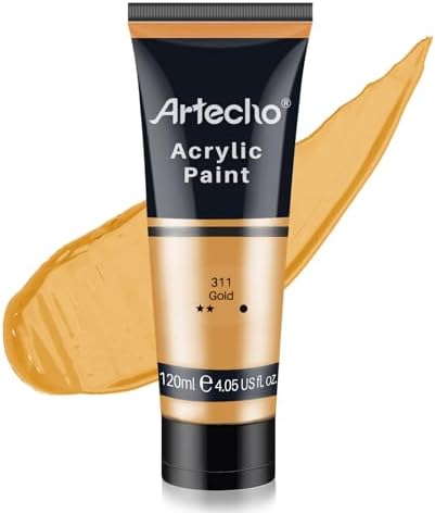 Artecho Gold Acrylic Paint, Gold Paint (120ml / 4.05oz) Tubes, Art Craft Paints for Canvas, Rock, Stone, Wood, Fabric, Art Supplies | Semi Glossy Finish, High Pigment Rich Color Craft Paint for Canvas, Rocks, Wood, Fabric, Ceramic, Non-Toxic