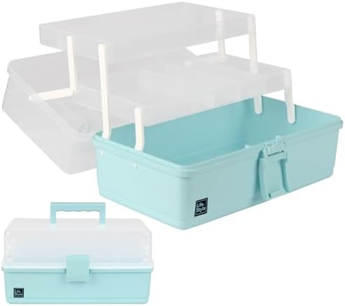 WEWLINE Sewing Storage Organizer Box 13-Inch Art Storage Box Craft Organizer 3-Layers with Handle Craft Art Bin Portable for Home School Office Travel