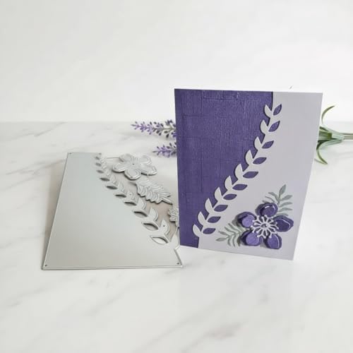Scrapbooking Die-Cuts, Layer Frame Net Set Metal Cutting Dies for Card Making, Paper Craft Template, Background Embossing Stencils, DIY Album Décor (Leaf Border Frame and Flower-14x11.5cm)