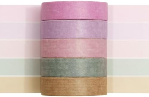 Solid Color Washi Tape Set - 5 Rolls Gradient Rainbow Adhesive Tapes Pastel Arts Decorative Masking Tape Sets for Craft, Kids, Scrapbook, DIY, Gift Wrapping (3-Soft Vintage)