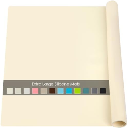 Extra Large Silicone Placemat, Food-Grade Flexible Silicone Mat Kids Non-Slip Dinner Placemat Waterproof Heat Insulation Countertop Protector Silicone Pastry Rolling Dough Mats 31.5x16.9'''Beige