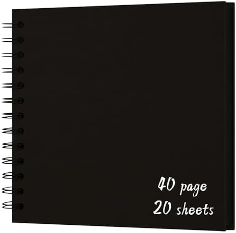 DIY Scrapbook Album 7x7 Inch, Hardcover Kraft Paper Scrap Book Photo Album, Blank Page Memory Scrap Book for DIY Crafts, Traveling, Wedding, Anniversary, Birthday, 40 Pages (20 Sheets), Black