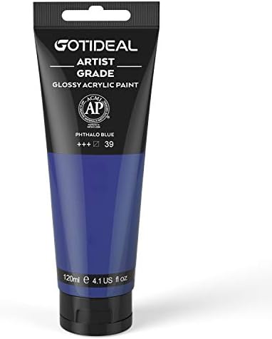 GOTIDEAL Acrylic Paint Phthalo Blue Tubes(120ml, 4.1 oz) | Non Toxic, Non Fading, Rich Pigments,for Painters, Adults & Kids,Ideal for Canvas Wood Clay Fabric Ceramic Craft Supplies