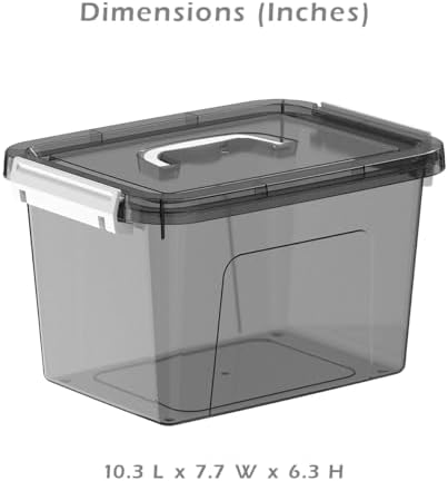 6 Quart Stackable Plastic Storage Bins with Lids, 6 Pack Clear Black Small Organizer Boxes with Latches for Bathroom, Pantry, Office Desk and Small Item Storage