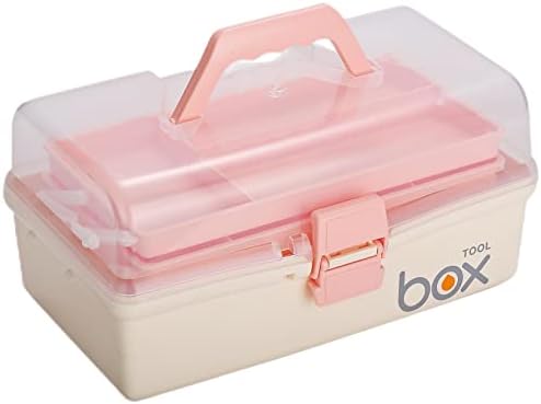 Kinsorcai 12'' Three-Layer Clear Plastic Storage Box/Tool Box, Multipurpose Organizer and Portable Handled Storage Case for Art Craft and Cosmetic (White)