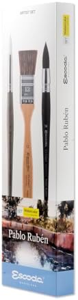 Escoda | Watercolour | Artist Set Pablo Rubén | Size 12,14,14 | 3 Brushes | Synthetic White Toray + Tendo | Round Pointed + Round mop + mottler