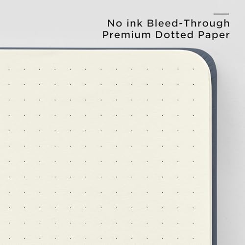 &And Per Se Dotted Notebook with Pen, A5 Hardcover Dotted Journal, 160 Pages 100GSM Thick Paper Dot Grid Journal with Fineliner Pen (Dark Blue)