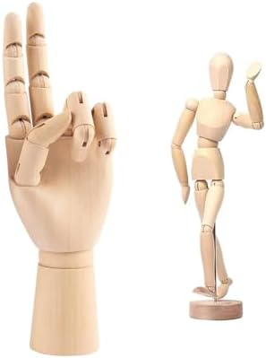 2-Pack 12" Drawing Hand Model,8" Artist Wooden Mannequin Figure Human People Dolls Manikin Supplies Stop Motion Figure Kit,Art Wooden Tools Posable Figure for Drawing,Painting,Sketching