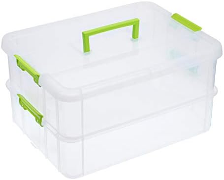 JUXYES 2-Tiers Plastic Stack Carry Storage Containers Box wih Handle Lids