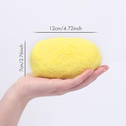 NICEEC 2 Skeins Long Pile Mohair Yarn 2.82oz/788yds - Yellow