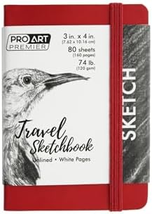 Pro Art Premier Sketch Book Travel 4"x 3" White 74lb Red 80 Sheets, Sketch Book, Sketchbook, Drawing Pad, Pad, Drawing Paper, Art Book, Paper, Sketchbook for