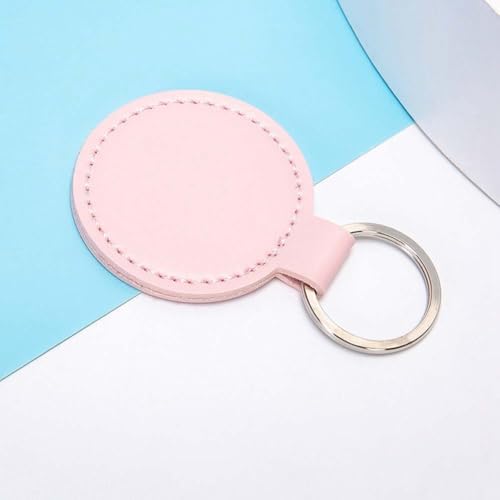 10PCS Round PU Leather Keychain Blanks Pink Double Side Leather Keychain Kits with Key Rings Sublimation Key Fob Holder Heat Transfer Keyring Bulk for DIY Craft Present Making Birthday Gift
