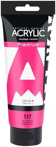 AUREUO Neon Magenta Acrylic Paint, 4 Fl Oz / 120ml Single Tube, Hot Fluorescent Pink Rich Pigment Art Craft Paints for Canvas, Rocks, Wood, Ceramic, Fabric - Art Supplies for Beginners, Professionals, Artists