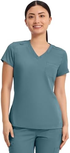 Med Couture Touch Women's Scrub Tops V-Neck Tuck-in Top with 1 Pocket
