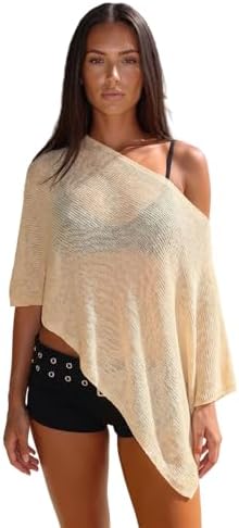Womens Sheer Poncho Tops Lightweight Knitted Shrug Crochet Mesh Cover Up Summer Beach Shawl